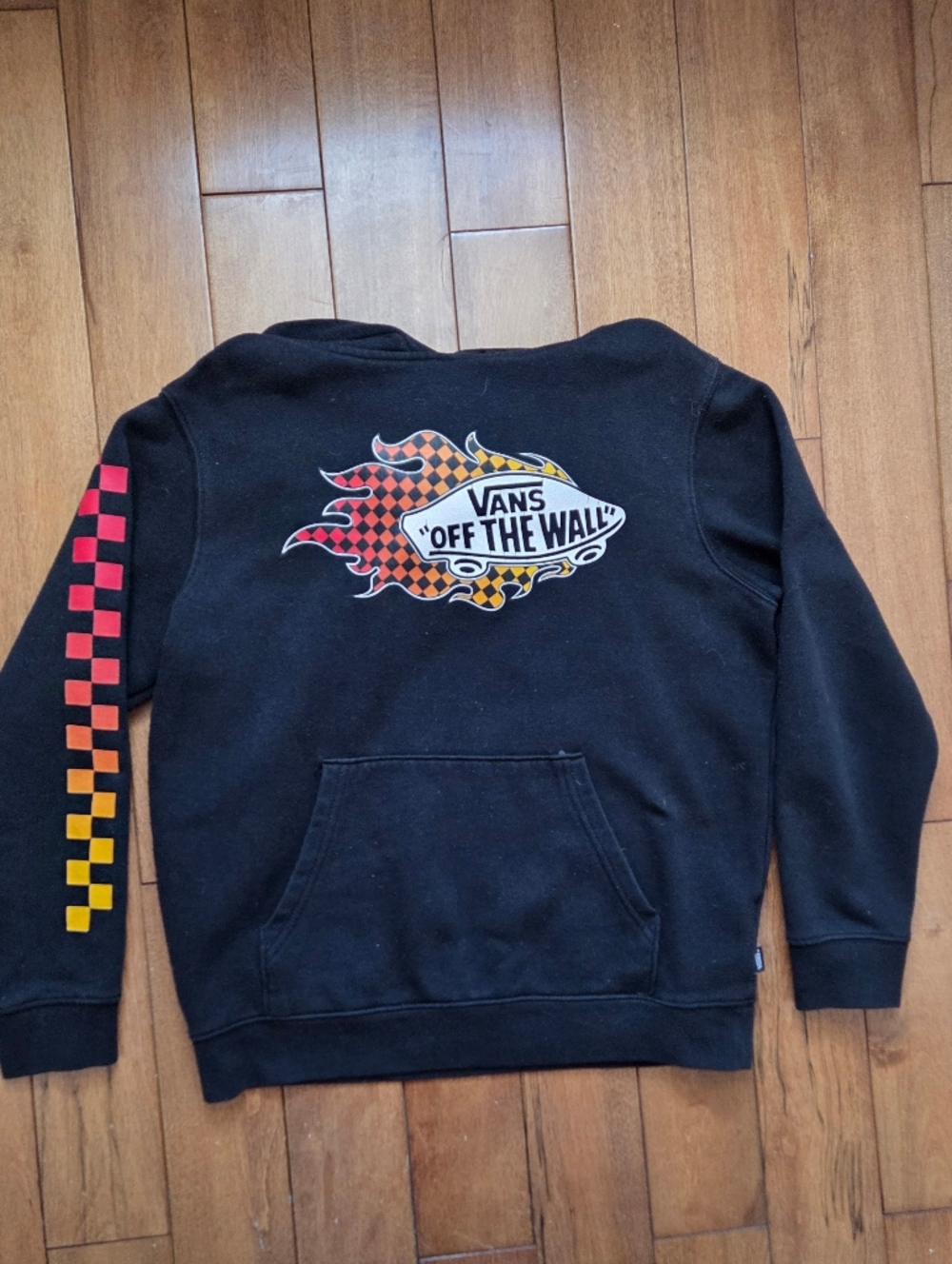 Vans kids  Black Hoodie with Gradient Flame Checkerboard Graphic Size M